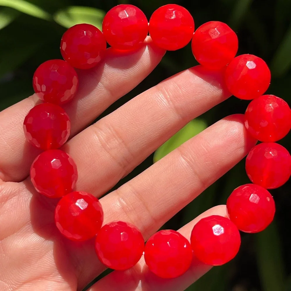 14mm stretchable hot pink agate‎ bracelet